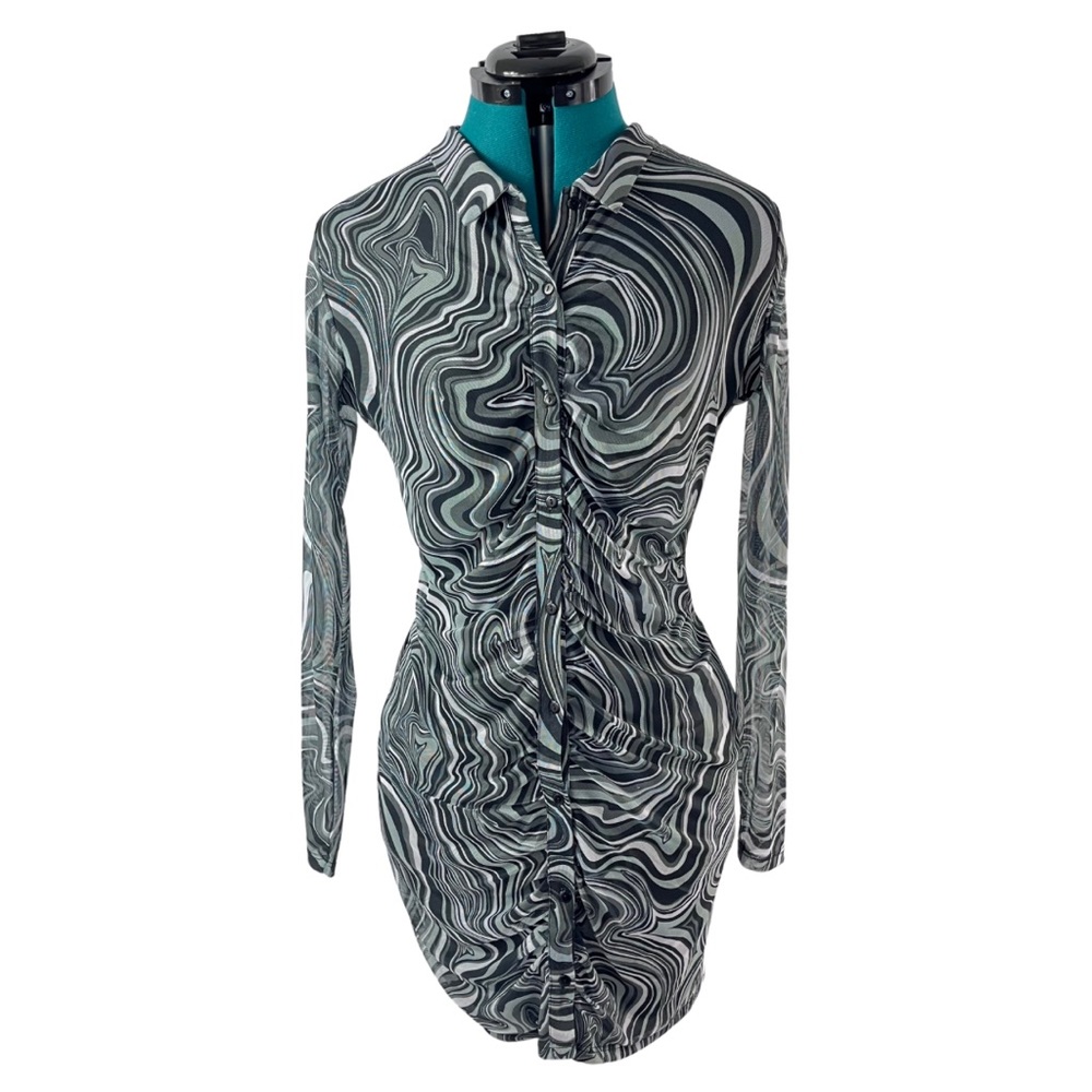 (NWT) Justify Long Sleeve Button Down Mesh Dress (L)
